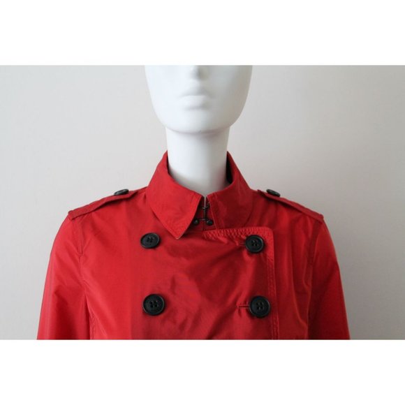 Burberry Brit Military Red Nylon Belted Double Breasted Trench Jacket Size 6 - Picture 3 of 14